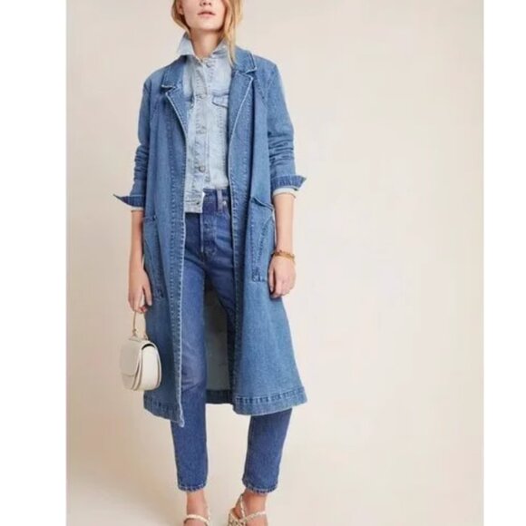 NWT Anthropologie Peggy Denim Duster Jacket Large Cotton Causal - Picture 11 of 11